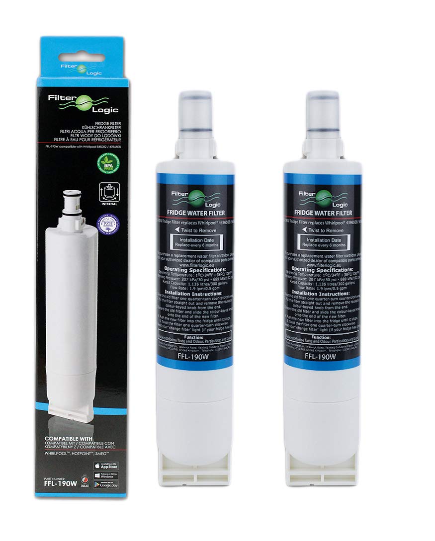 FilterLogic FFL-190W Fridge Water Filter Compatible with Whirlpool 4396508, 4396510, Maytag, KitchenAid, Hotpoint, SBS002, SBS003, SBS200, S20BRS, EDR5RXD1; 461950271171; 481281729632; USC009 (2 Pack)