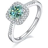 White/Pink/Yellow/Green/Black/Blue Moissanite Rings Wedding Promise Ring for Women 18K White Gold Plated 925 Sterling Silver 6.5mm Moissanite Halo Engagement Rings Christmas Gifts for Her(Size 5-10)