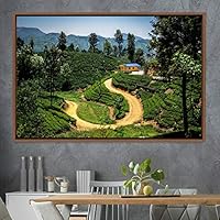 Framed Canvas Wall Art Greenlands Aerial Dark Farmhouse/Country Green Nature Photography Realism Relax/Calm - 16x24 inches
