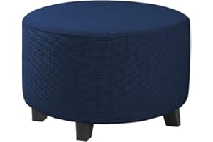 DKSLIPGO Ottoman Slipcover - Round Ottoman Storage Cover & Folding Stool Covers (Navy, X-Large)