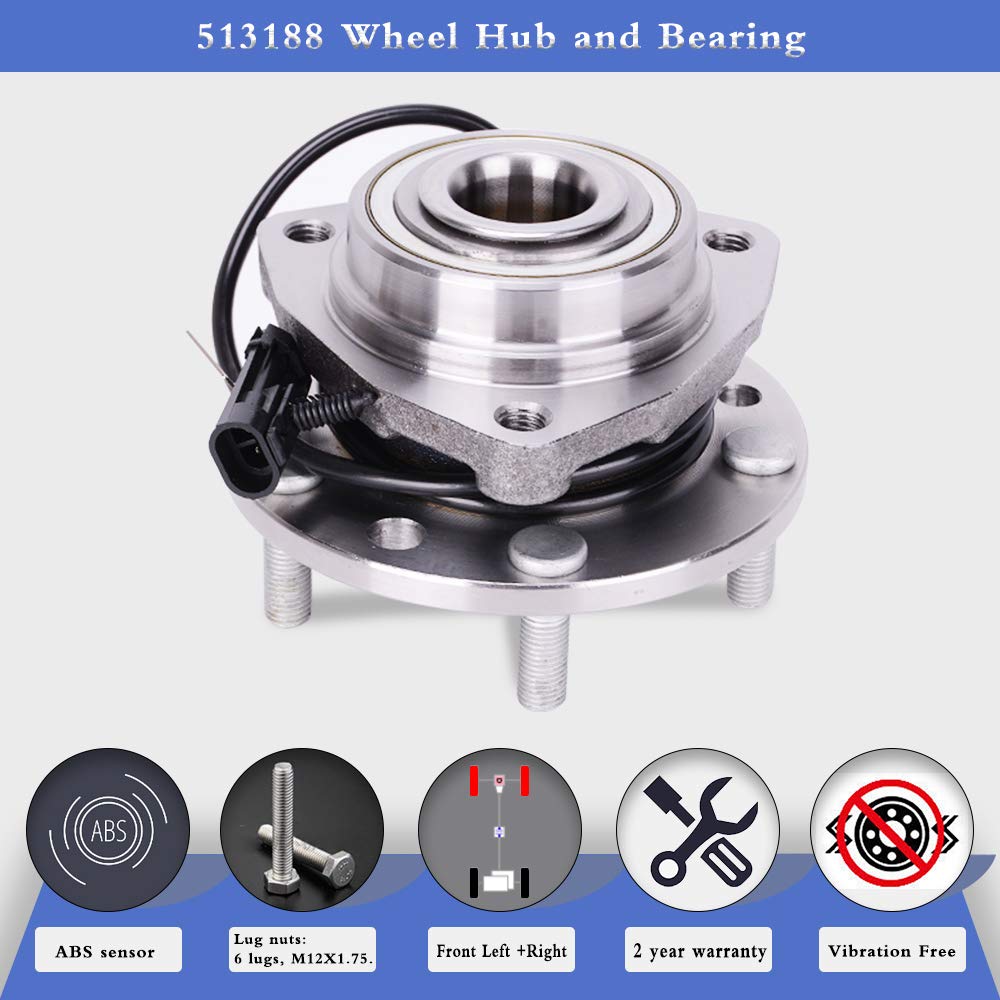 Amazon.com: 513188 Front Wheel Bearing and Hub Assembly Compatible for  Ascender, Bravada, Envoy, Rainier, Trailblazer 6 Lug W/ABS: Automotive