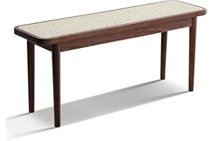 Wayshome Solid Oak Wood Bench with Rattan Detail - Sturdy and Versatile Seating for Any Space