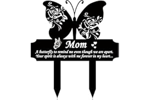 Buryeah Mom Memorial Stakes Cemetery Grave Markers Decoration Butterfly Grave Stake for Loss of Mother Sympathy Garden Stake Waterproof Metal Black Grave Plaques Memorial Gifts for Outdoor Decor