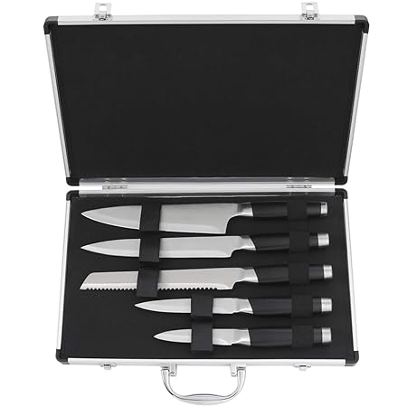 grilljoy Professional One Piece Design Messer Set - 6pcs Hochwertiges Edelstahl Kochmesser Set mit Aluminium Aufbewahrungskof