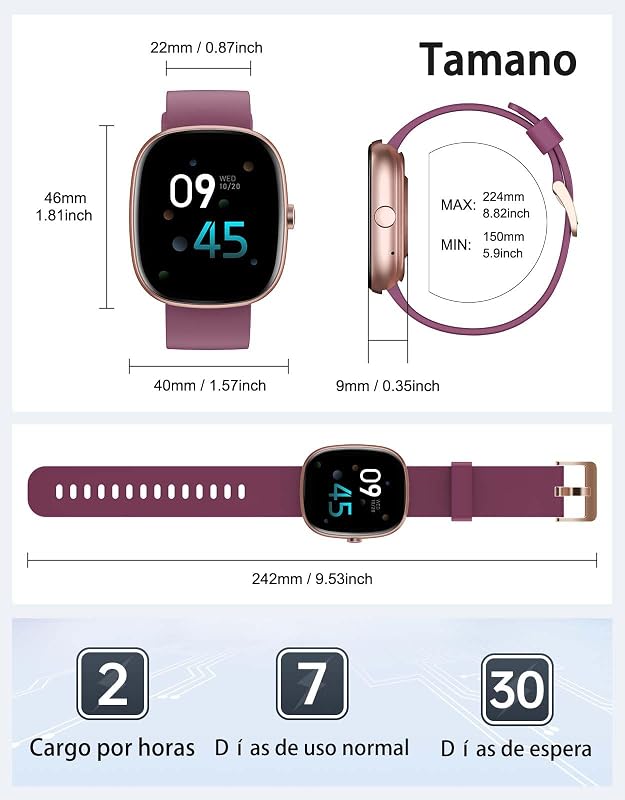Reloj Inteligente Hombre Mujer con Llamadas Bluetooth 5.3, Smartwatch Deportivo 3ATM Impermeable con 113 Modos Deportivos, Monitor de Pulsómetro, Sueño y SpO2, Reloj Digital (Morado)