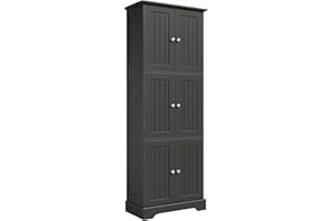 ChooChoo Tall Bathroom Storage Cabinet with 6 Doors, Freestanding Floor Cabinet with Adjustable Shelves, Black Pantry Cabinet for Bathroom, Kitchen, Laundry Room