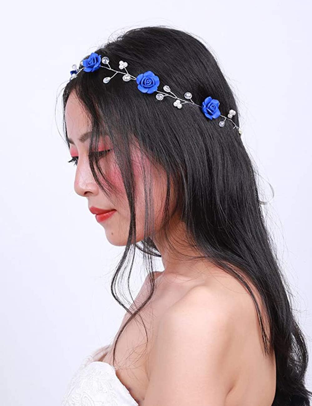 BERYUAN Women Floral Headband Blue Rose Hair Vine Navy Wedding Hair Accessory Gift for Her Party Headress for Bride Bridesmaid Girls - Image 4