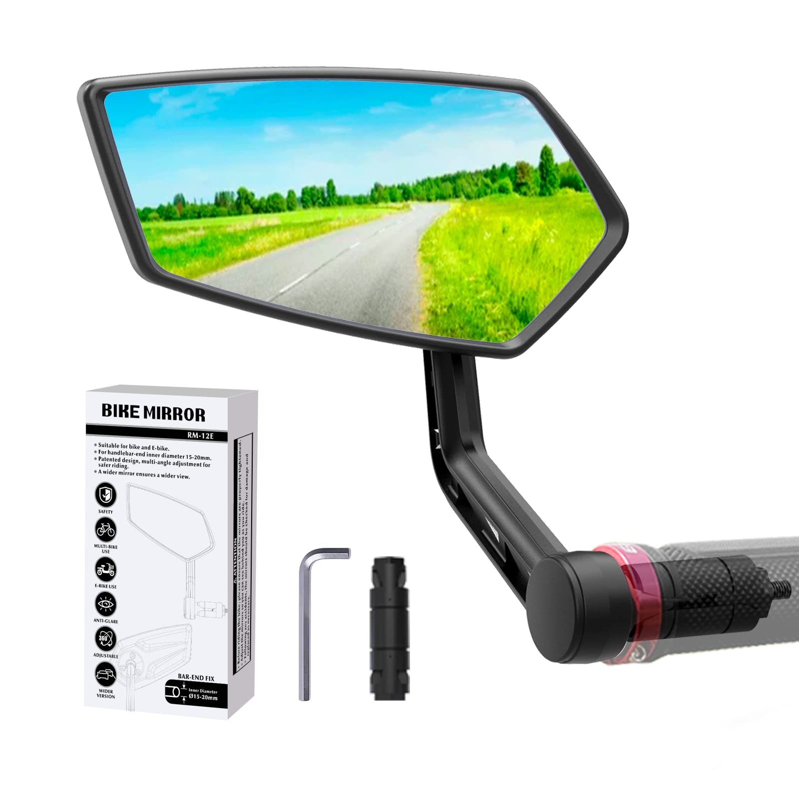 Photo 1 of RBRL Bike Mirror Bar End Bike Mirror, Rotatable Bicycle Mirror, Automotive Grade Glass Bike Side Mirrors, Scratch Resistant E-Bike Universal Rearview Mirrors for Mountain bike (Left)
