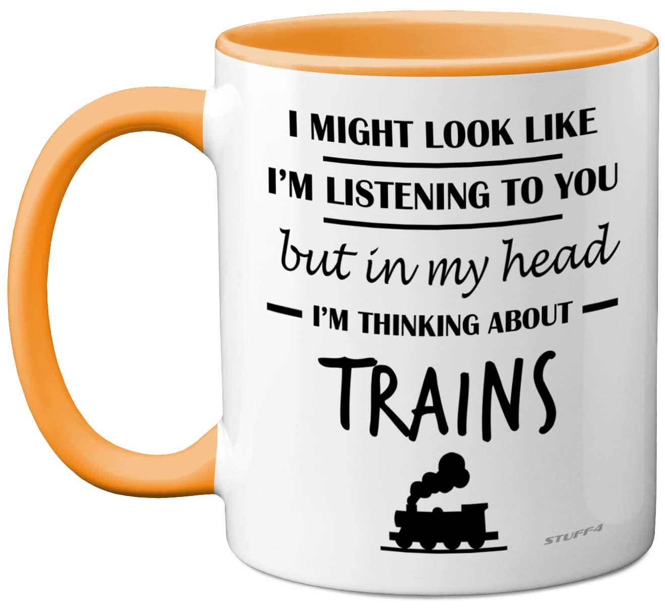 Stuff4 Steam Train Gifts for Men - in My Head I'm Thinking About Trains Mug - Funny Gifts for Spotting Enthusiasts, Spotter 11oz Ceramic Yellow Handle Premium Mugs Novelty Cup — image 1