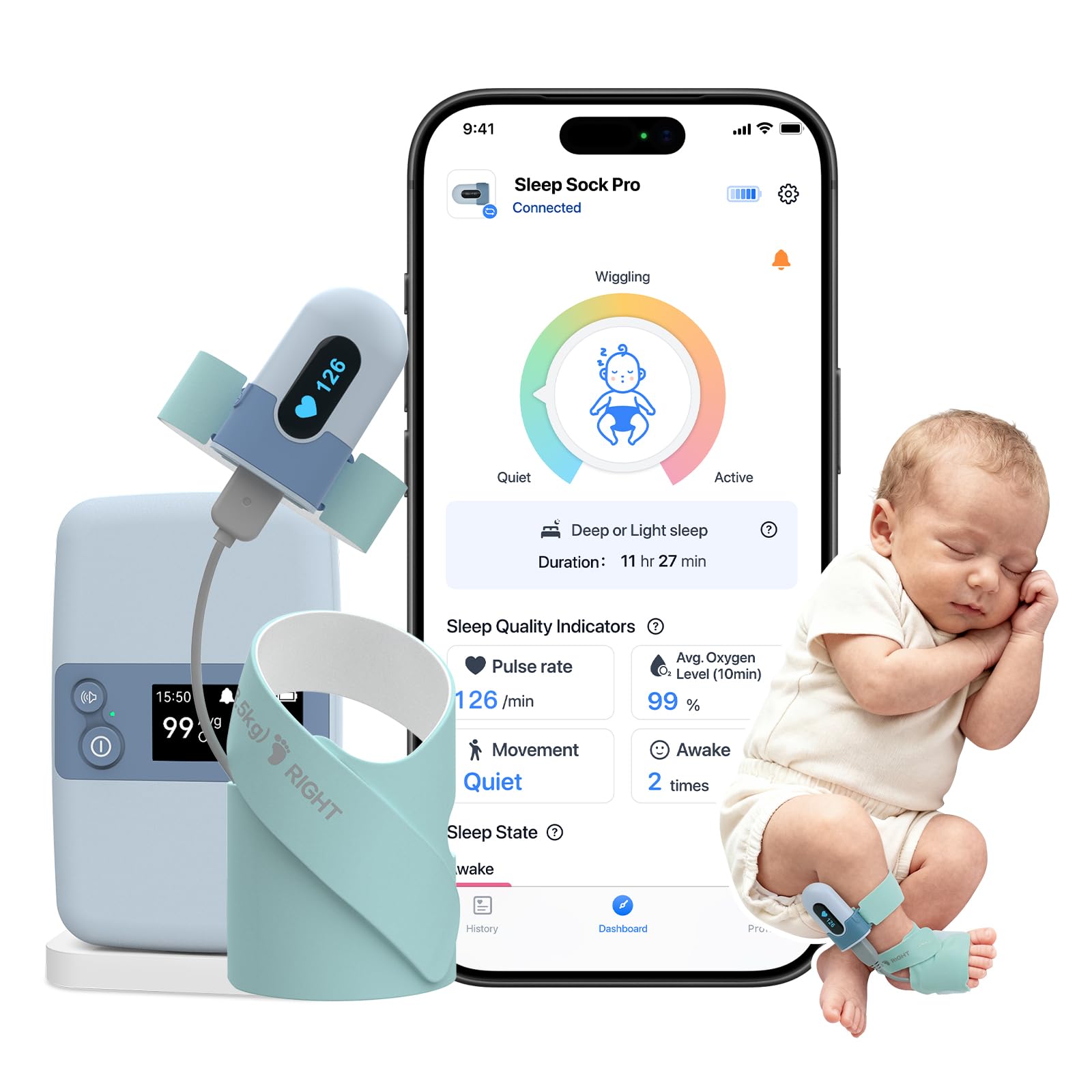Photo 1 of Babytone Baby Sock Monitor with Base Station- Baby Sleep Monitor, Tracking Heart Rate and Movement with Sleep Patterns, Baby Foot Monitor with APP and Bluetooth, for 0-36 Months Infant