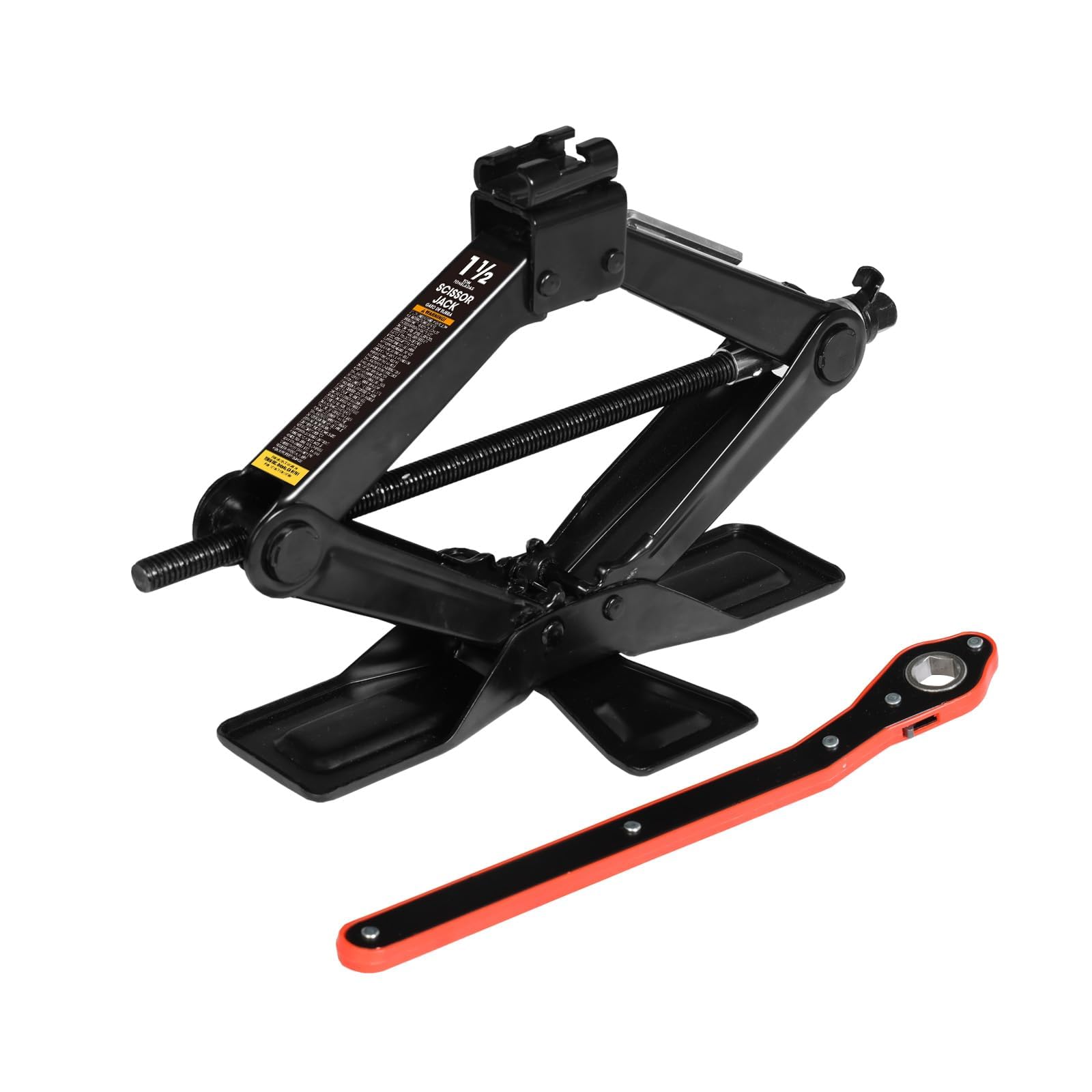 Big RED Wide Base Cross Car Scissor Jack: Steel Portable Quick Lift Tire Jacks Include Ratchet Wrench for Car, Truck, Sedans and MPV, 1.5 Ton (3,000 lbs) Capacity, Black