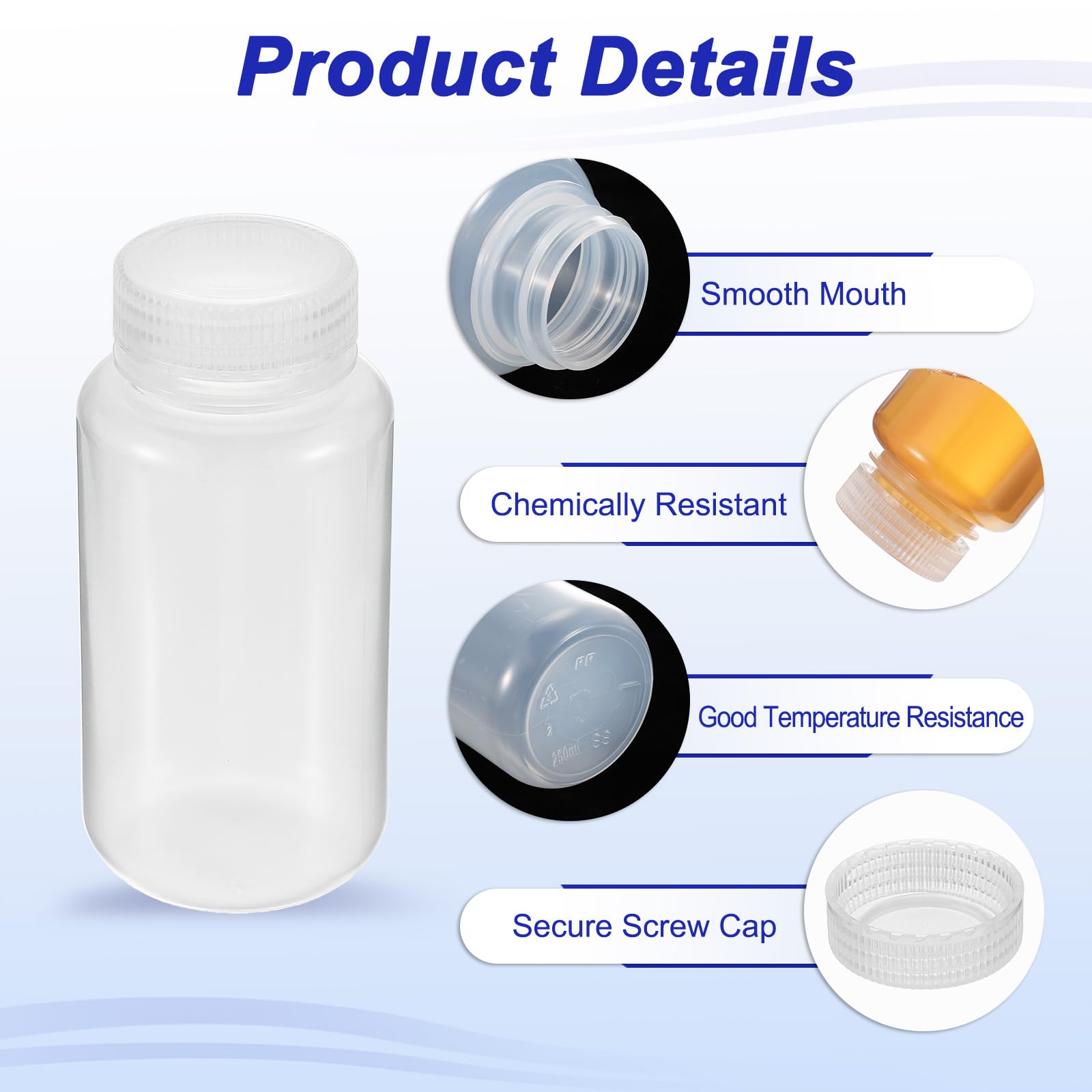 PATIKIL 12Pcs 250ml Reagent Bottles, PP Wide Mouth