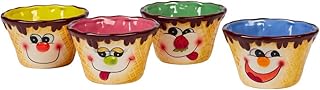 Eisschälchen, Eisbecher, Dessertschale, Eisschale, Eisschüssel, mit Eiswaffelmotiv & Gesicht, Schüssel bunt, lustige Schüssel, 4 Stück, Steingut