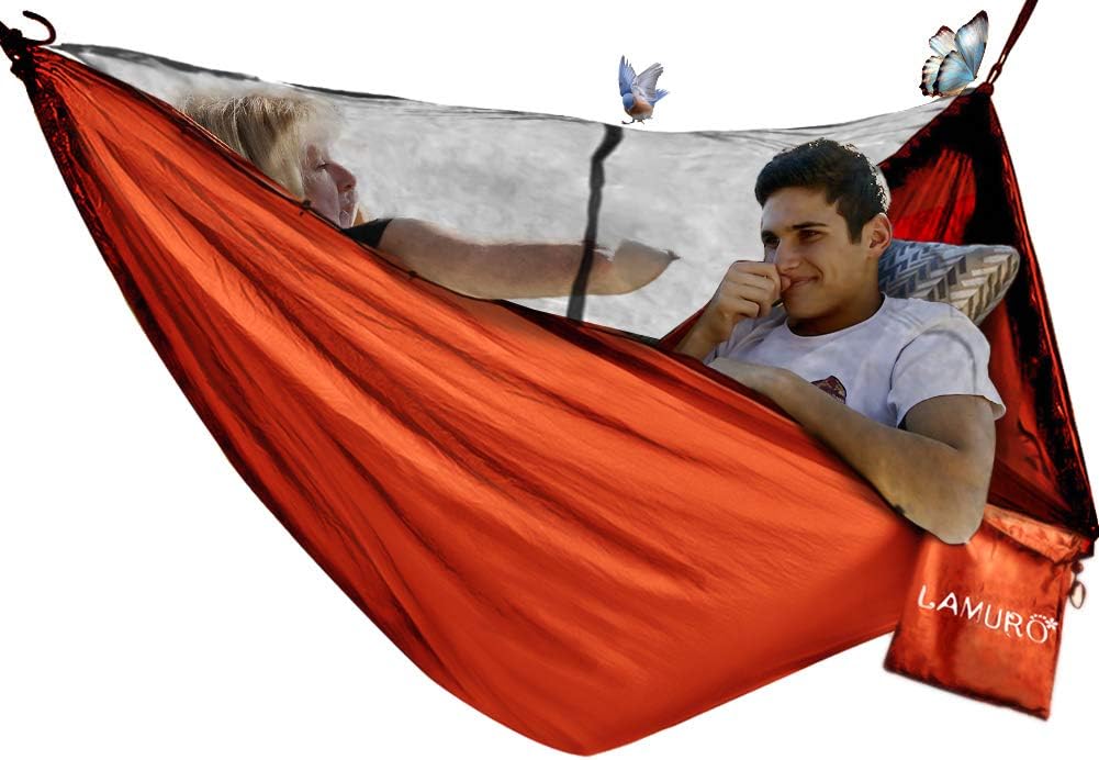 2 Person Hammock with Mosquito Net(320 x 200 cm, 500KG) with Storage Pouch | Large Hammock Tent with Zippered Top | Hammock with Bug Net for Camping | Includes Tree Straps and Dual Access Steel Zipper