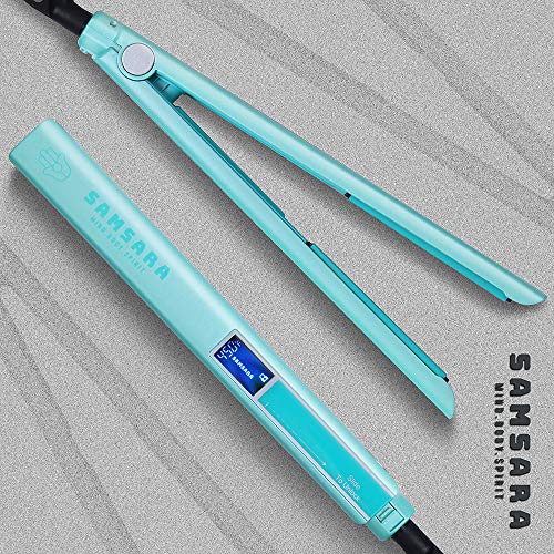 SAMSARA 1″ Anti-Static Mini Flat Iron for Hair Touch Control Portable Hair Straightener Adjustable Temperature, 3D Floating Ceramic Plates, 15s Instant Heat up, Dual Voltage Travel Iron, Palegreen