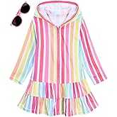 LUCKYGAL Girls Swim Cover Up Kids Long Sleeve Swimsuit Coverup Terry Beach Pool Clothes with Sunglasses