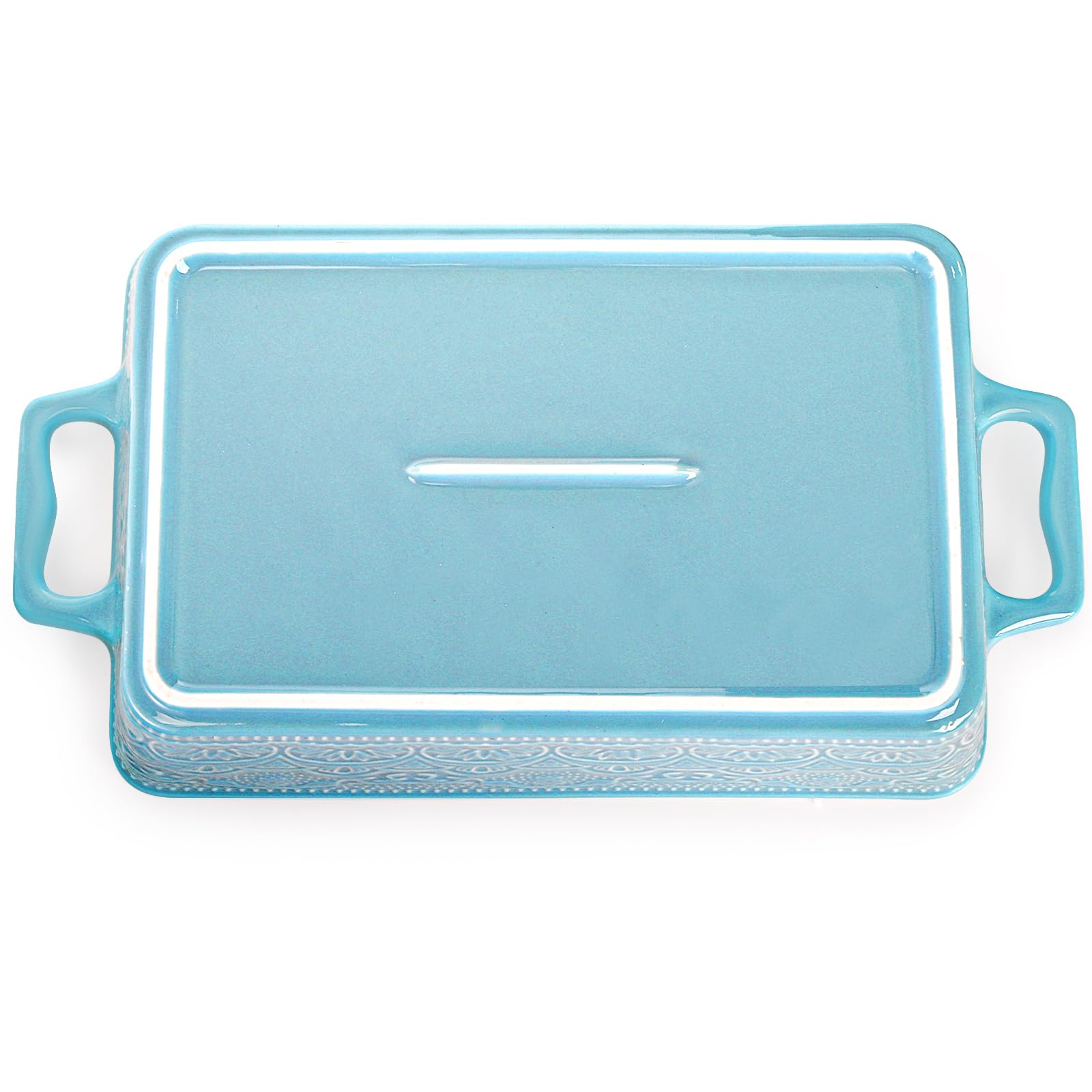 Hacaroa Set of 3 Ceramic Baking Dishes, Rectangular Bakeware with Handles, Elegant Casserole Dish Set Lasagna Pan for Baking, Cooking, Cake Dinner, Banquet, Lake Blue, 3 Sizes