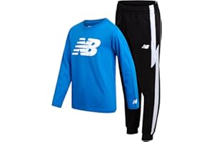 New Balance Boys Jogger Set - 2 Piece Athletic Jersey Graphic Long Sleeve Shirt and Tricot Jogger Sweatpants for Boys (8-16)