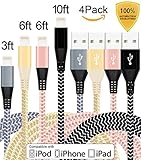 Tecland 4Pack 3FT 6FT 6FT 10FT iPhone Nylon Braided Lightning Cables to USB Sync Charger for iPhone7/7Plus/ 6/ 6s/ Plus /5s /5Plus/ 5,iPad Pro,Air 2,iPad mini.(4pcs different colors)