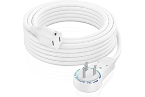 Maximm Extension Cord 10 Foot White Flat Plug, 360° Rotating Short Power Cord Single Outlet, Indoor 16 Gauge 3 Prong Grounded Wire UL Certified (10Ft White)