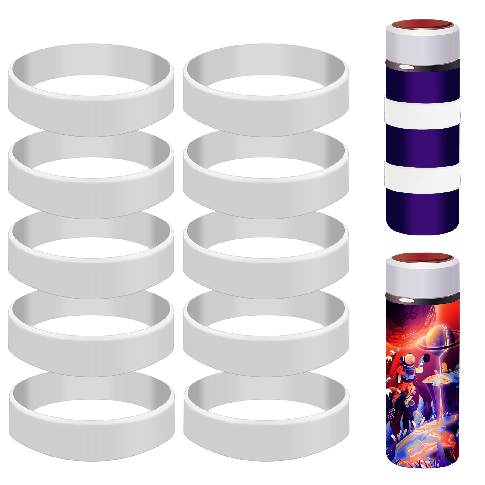 KINBOM 10Pcs Silicone Bands for Sublimation Tumbler Shrink Wrap, Elastic Heat Resistance Silicone Sleeve for Sublimation Paper Holder Ring Prevent Ghosting for DIY Water Bottles Cups Crafts (White)