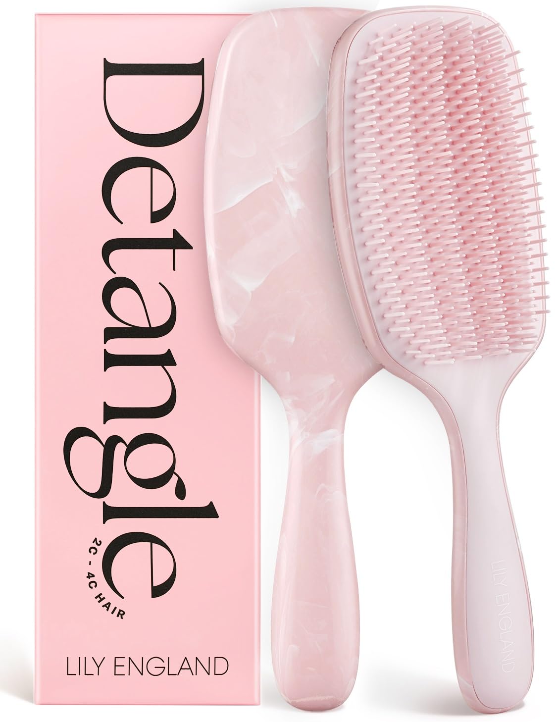 Lily England Curly Hair Brush for Detangling & Styling - Pain-Free Curl Brush for Wet & Dry with Flexible Bristles - Easy to Hold Hairbrush for Curly Women with 3c to 4c Hair, Pink