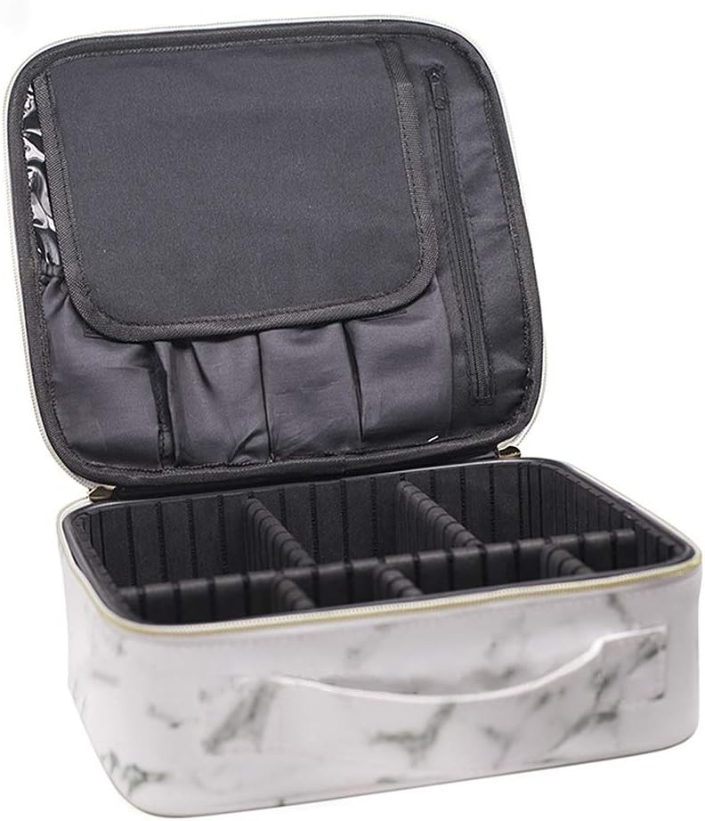 Marble Makeup Organizers and Storage,LKE Cosmetic Bags Waterproof Marble Travel Makeup Train Case Jewelry Travel Organizer with Adjustable Dividers (9.8x8.86x3.7 inches)