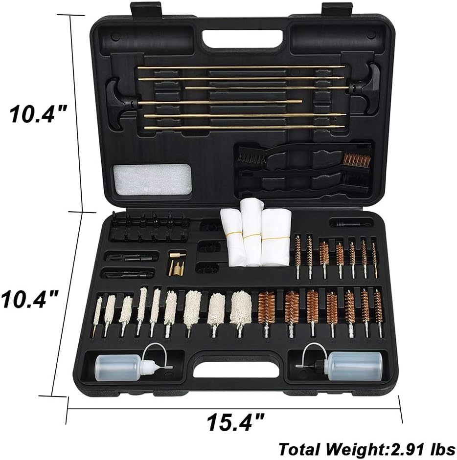 iunio Universal Gun Cleaning Kit for All Guns, Rifle, Shotgun, Handgun, Pistol, Hunting, Shooting, All Caliber, with Mat and Carrying Case (Black) : Sports & Outdoors