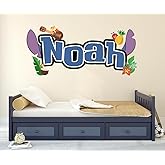 Custom Tropical Name Wall Decal - Island Theme Decor with Famous Characters - Personalized Name Sticker Vinyl for Kids Room, Playroom, Nursery, Tropical Wall Art Mural Sticker