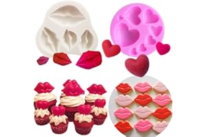 JeVenis Set of 2 Sexy Kiss Collection Fondant Mold Red Lips Candy Mold Lips Fondant Mold Kiss Lips Sugar-craft Cake Decoration Cupcake Topper Polymer Clay Soap Wax for Baby Shower Wedding Party Supply