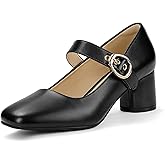 IDIFU IN2 Mary Jane Shoes Women's Pumps Closed Toe Chunky Block Low Short Heels Work Wedding Prom Comfortable Dress Shoes for Women Cute Vintage Heels Pumps Shoe with Buckle