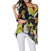 Nicetage Boho Top Sheer Dressy Blouse Chiffon Blouses for Women Sheer Poncho Flowy Batwing Tops Cruise Wear