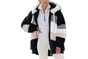 SENYENTIE Women's Winter Color Block Coat Thicken Hooded Jacket Warm Coat for Women Cardigan Oversized Fleece Fuzzy Outerwear