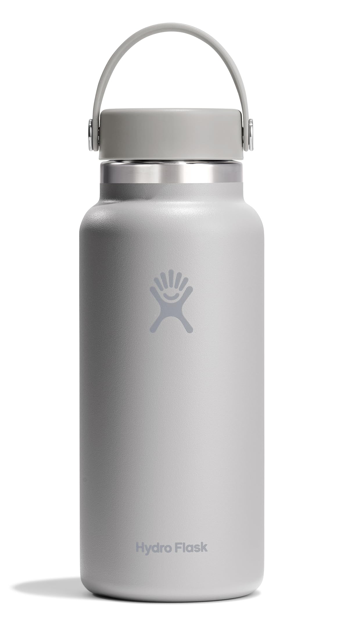 Photo 1 of (MINOR dent/usage) Hydro Flask Water Bottle - Insulated Stainless Steel - Wide Mouth Flex Lid, Non Spill, Leakproof and Refillable in 32 Oz Brich Gray