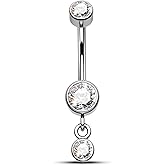 Agrewd G23 Solid Titanium Belly Button Rings 14G Dangle Titanium Belly Navel Rings for Women Surgical Steel Belly Button Piercing