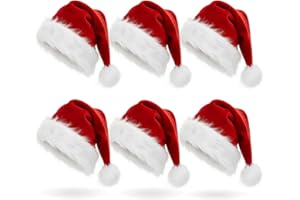 AOGU 6 Pack Plush Santa Hat Confortable Velvet Red Christmas Hat for Christmas Party Favors Fit for Adults and Kids