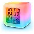 vinmax Digital Alarm Thermometer Night Glowing Cube 7 Colors Clock LED Change LCD for Bedroom Child