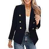 CRAZY GRID Womens Casual Blazer Jacket Gold Button Long Sleeve Work 0ffice Blazer Lapel Open Front Jacket