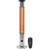 SereneLife Outdoor Electric Patio Heater - 1500W High-Efficiency Infrared Heating, Remote Control Standing Heater with Aluminum Reflector, Waterproof Design, IP65 Approved, Quiet Operation