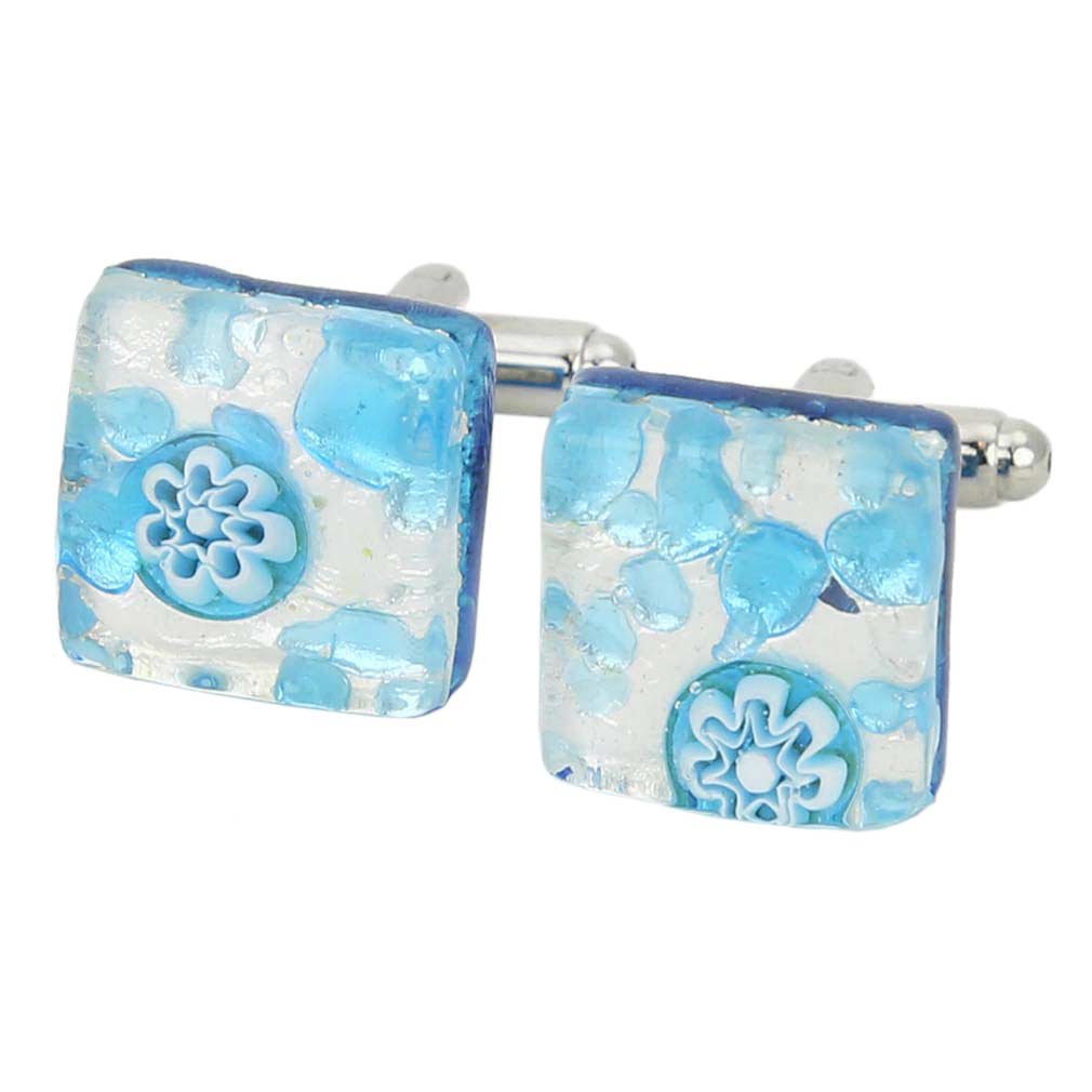 Glass Of Venice Murano Glass Venetian Classic Square Cufflinks - Aqua Silver