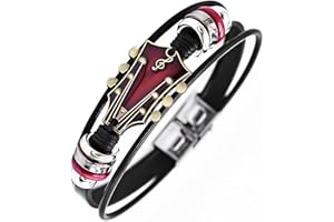 ROJEMXVE Retro Guitar Leather Bracelet for Man Women Unique Bead Braided Handmade Ethnic Tribal Cuff Multi-Layer Cords Wrap Music Shape Punk Rock Jewelry Gifts Wristband