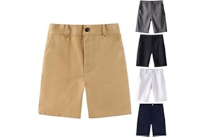 Boys Uniform Shorts Kids Flat Front Twill Dress Shorts with Pocket Teen Boys Dry Fit Chino Bermuda Performance School Short
