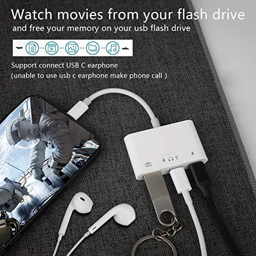 Aimuli USB OTG Camera Adapter, 3 in 1 USB Female OTG Adapter Compatible with iPhone/iPad, Portable USB Adapter Compatible with iPhone with Charging Port and USB C Port, Support Card Reader