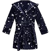 LONGXING Boys' Girls' Hooded Bathrobe Soft Plush Robe Kids Sleepwear Dressing Gown Gift (US, Age, 4 Years, 5 Years, Black)