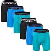 AIRIKE Boxer Briefs Men Pack Long Leg Soft Black Underwear Big Size and Tall Underpants