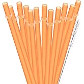 Dakoufish 12 Piece 9 Inch Reusable Plastic Thick Drinking Straws BPA Free Mason Jar Straws Plain Color (9inch,Orange)