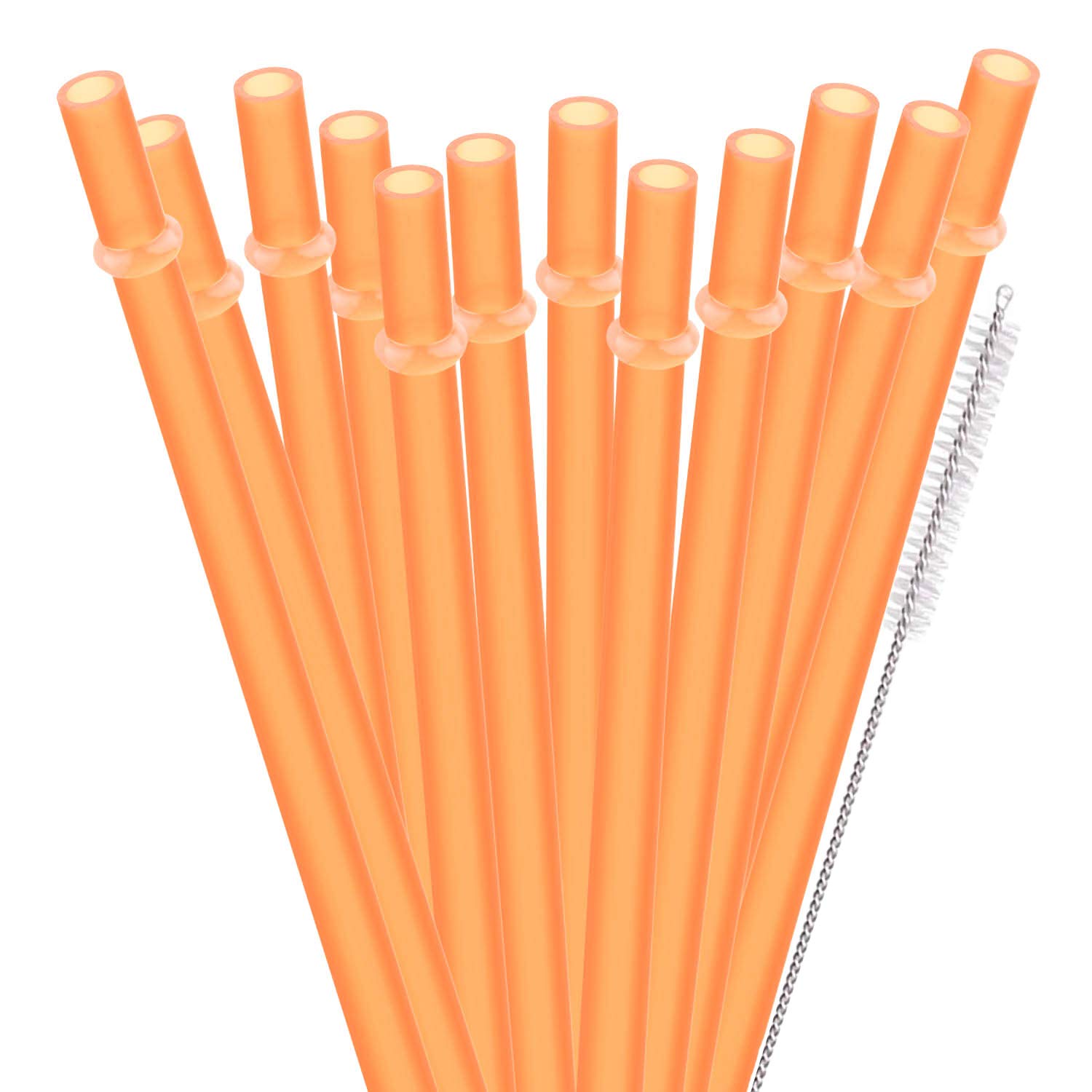 Dakoufish BPA Free 12 Piece 9 Inch Reusable Plastic Thick Drinking Straws for Mason Jar Yeti Rambler Plain Color（9inch，Orange）