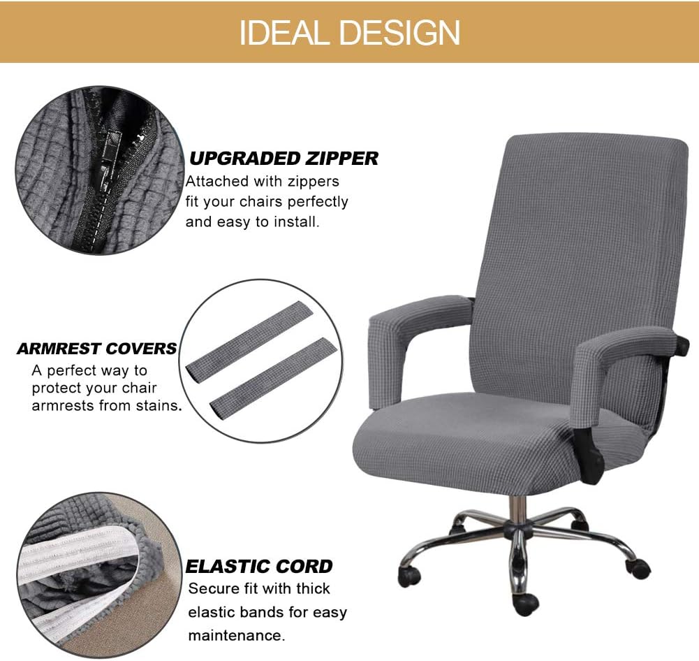 GAEA.TEX Office Chair Cover Computer Chair Boss Swivel Chair Slipcover Durable Stretch Soft Protector with Arm Covers (Medium, Gray): Kitchen & Dining