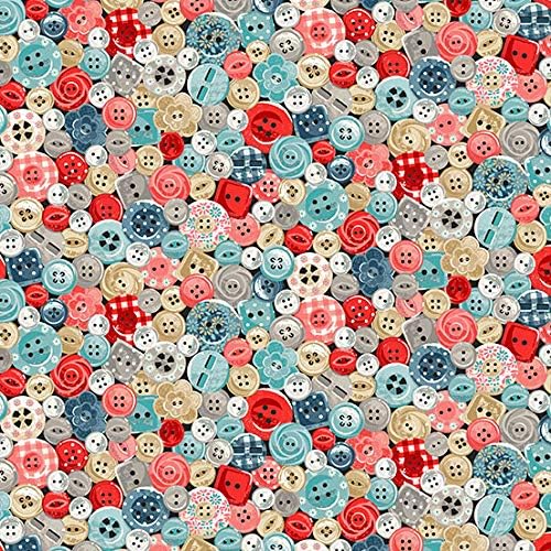 Sewing Themed Fabric - MAK872 Buttons - Stitch It by Makower - from 0.5 Metre 50 cm x 110 cm - 100% Cotton (MAK872 Buttons)