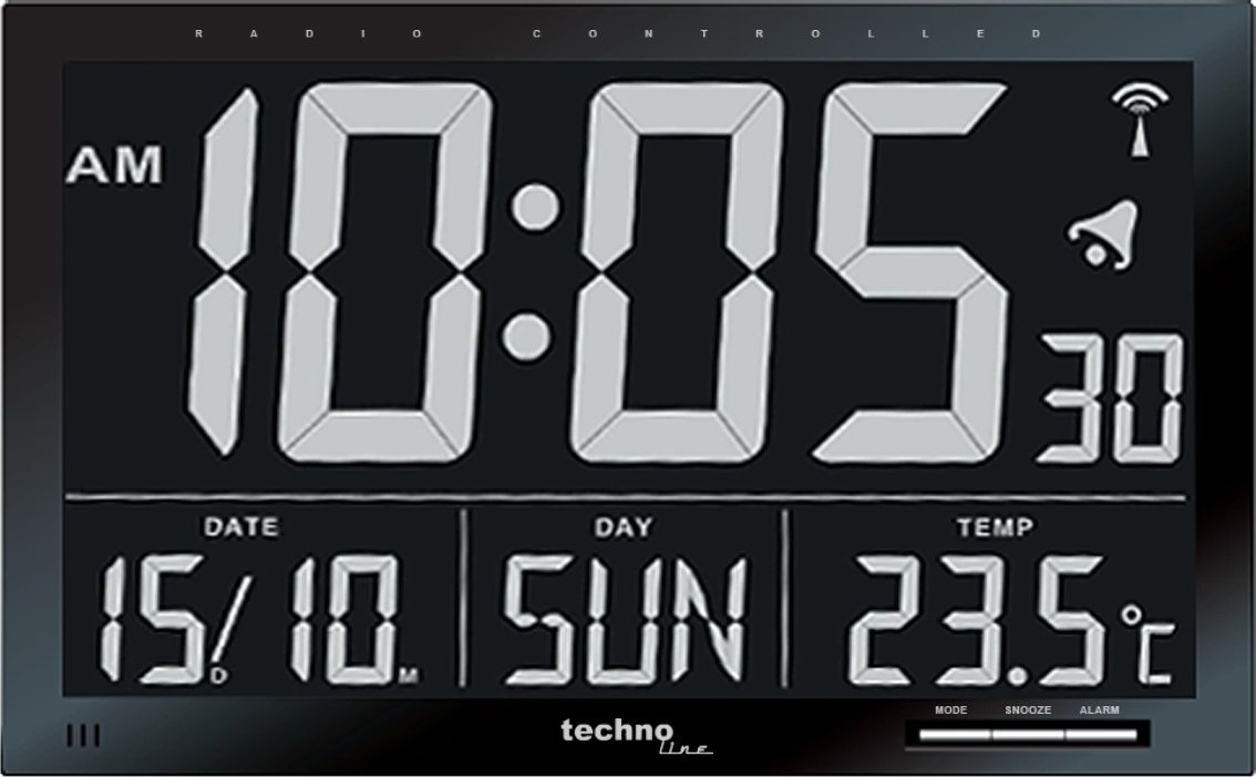 Technoline WS8007 Extra Large Black Digital Weather Clock